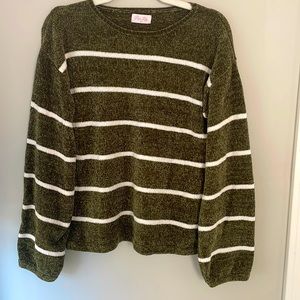 PINK LILY - Green and White Striped Sweater